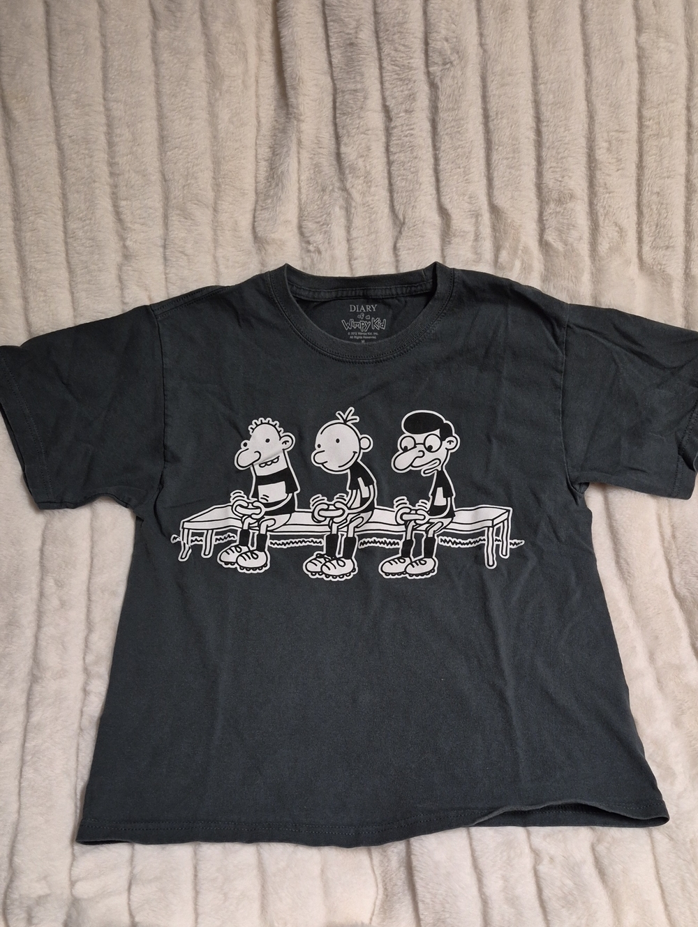 Kids Black Short Sleeve Graphic Tee with Bench Cartoon Trio